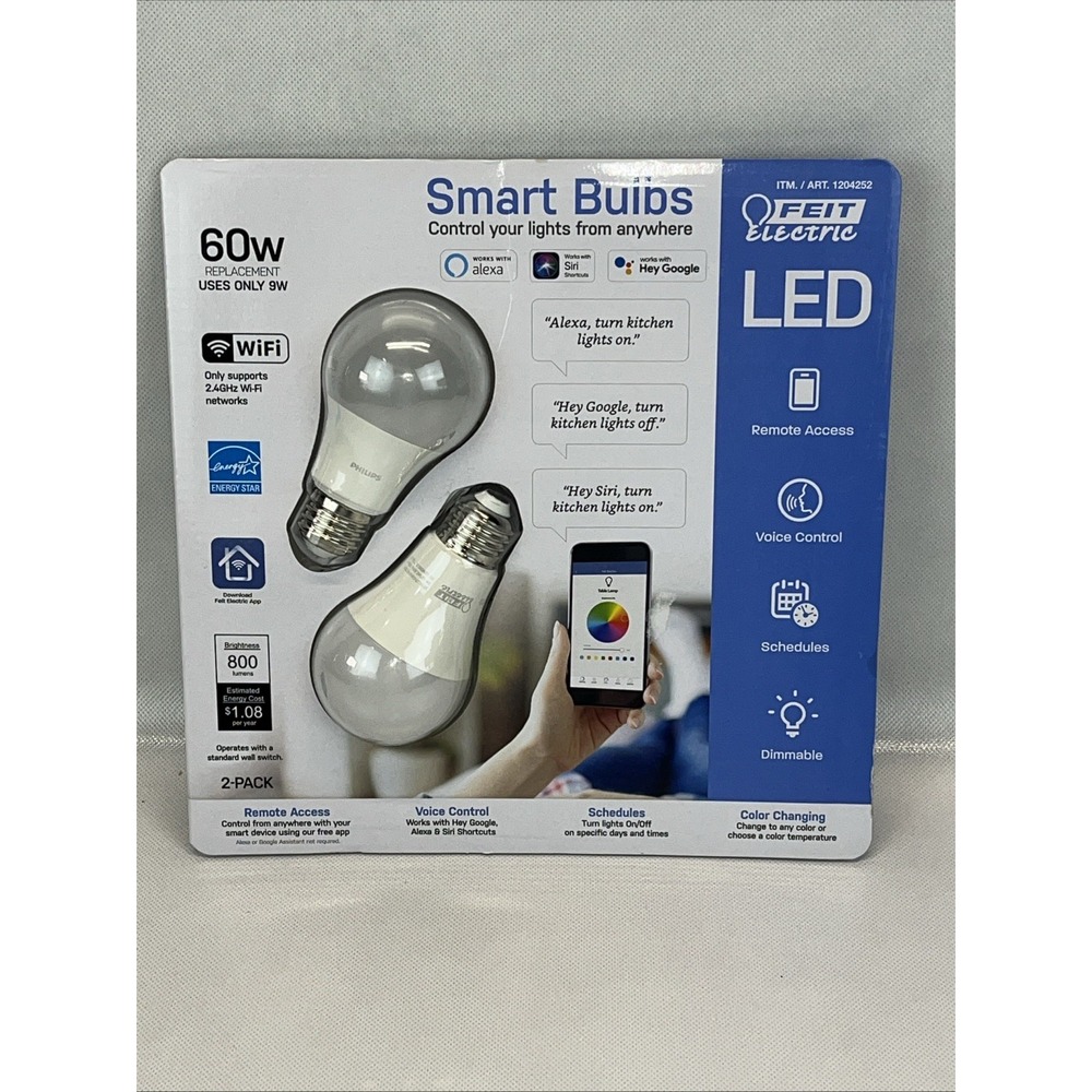 New FEIT Electric Smart Wi-Fi LED Color Changing Dimmable 60W Bulbs 2-pk
